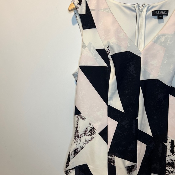 Vintage✨ Le Chateau Women Abstract Sleeveless Blouse - Black, White and Pink - Picture 4 of 7